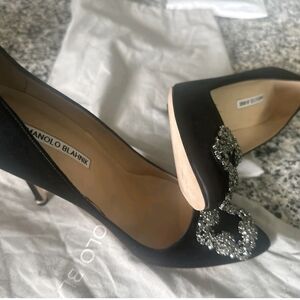 Manolo Blahnik Black Heels with Silver Embellishments